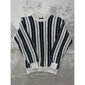FIELDMASTER Striped Crew Neck Sweater Green White Black Size Small 100% Cotton
